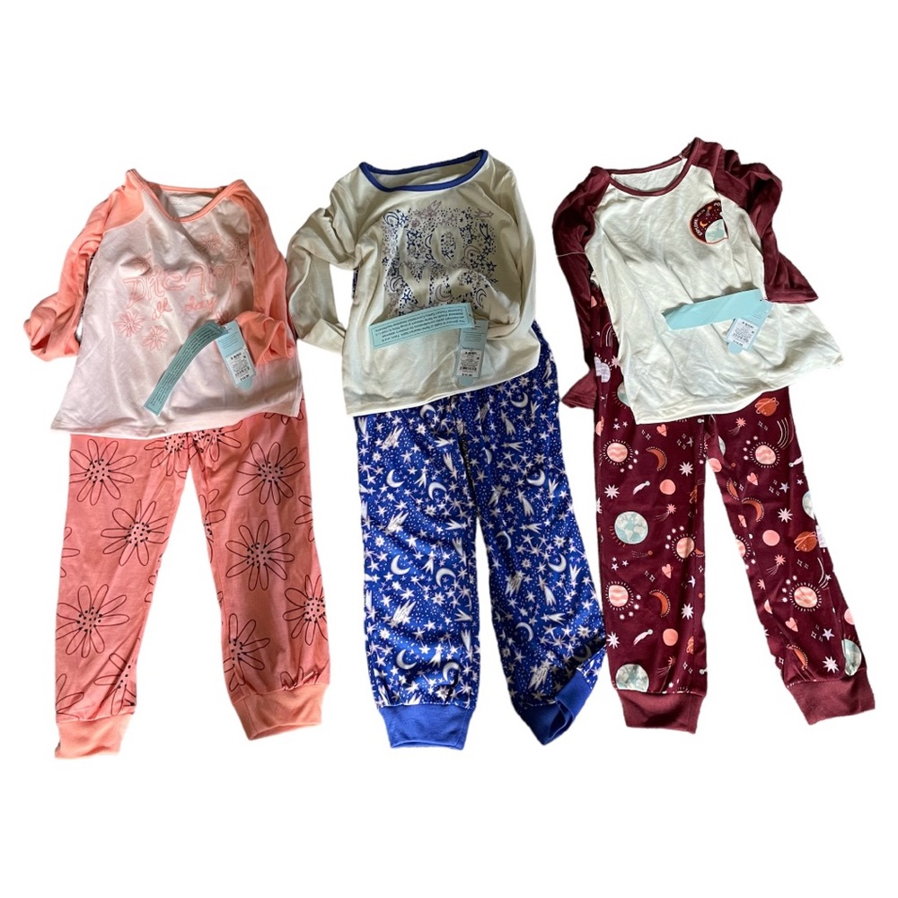 Lot of 3 Girls Pajama Sets with Long Sleeve/Long Pants Size Small 6/6x NWT
